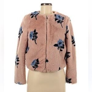 Zara floral Pink and ink  Teddy Bomber Jacket Small spring